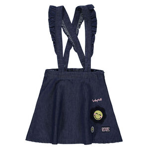 Vestido tipo peto de cambray con tirantes con volantes y ©Smiley bordado  Main Vestido tipo peto de cambray con tirantes con volantes y ©Smiley bordado
