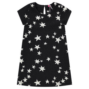 Vestido de manga corta de punto de fantasía con estrellas que contrastan 