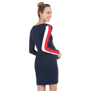 Vestido de premamá de manga larga de punto con bandas que contrastan 