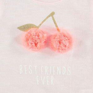 Camiseta de manga corta con volantes y estampado de fantasía por delante 