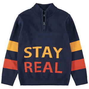 Júnior - Jersey de punto con inscripciones de jacquard y cuello con cremallera 