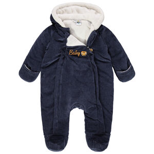 Mono de terciopelo con capucha y bordados Smiley 