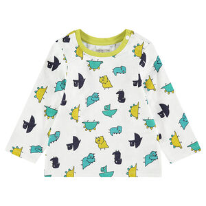 Camiseta de manga larga de punto slub con dinosaurios estampados all over 
