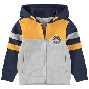 Chaqueta de felpa tricolor con amplia inscripción estampada 