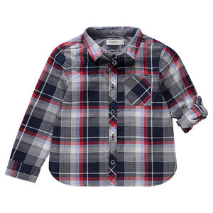 Camisa de manga larga de cuadros con bolsillo tipo parche 