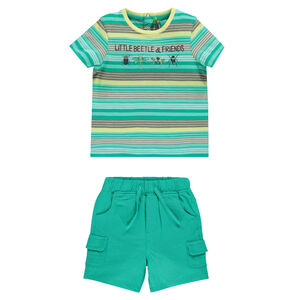 Conjunto de playa camiseta con rayas short de color liso 