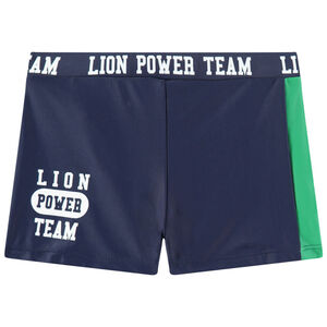 Boxer de baño bicolor con inscripciones estampadas 
