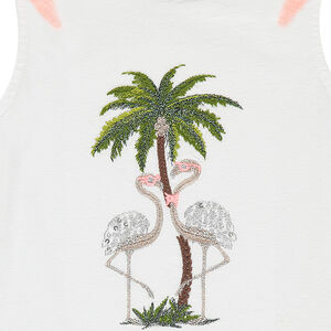 Camiseta de punto con flamencos rosas bordados 