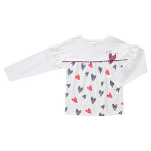 Camiseta de manga larga con volantes y corazones estampados  Main Camiseta de manga larga con volantes y corazones estampados