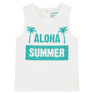 Camiseta de punto liso con mensaje efecto arrugado por delante 