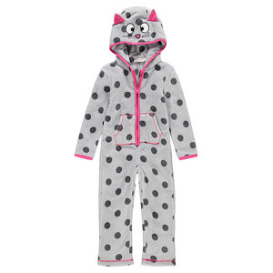 Pijama de gato de borreguillo con orejas de relieve y bolsillos 