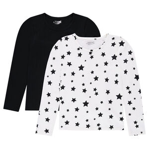 Júnior - Juego de 2 camisetas de manga larga lisa/con estampado de estrellas 