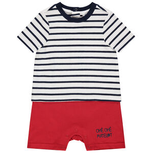 Combinaison courte effet 2 en 1 à rayures placées 