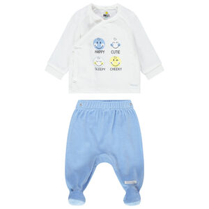 Pijama de terciopelo bicolor con estampados de Smiley 
