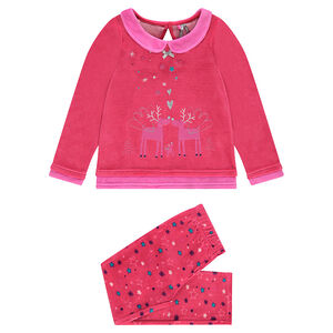 Pijama de terciopelo con alces estampados y parte inferior de estrellas.  Main Pijama de terciopelo con alces estampados y parte inferior de estrellas.