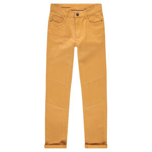 Pantalón slim de raso de algodón color mostaza 