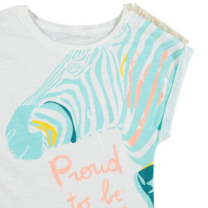 Camiseta de manga corta con cebra estampada y flecos  Main Camiseta de manga corta con cebra estampada y flecos