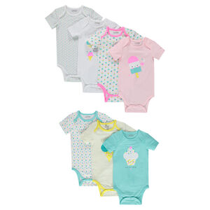 Pack de 7 bodies con estampado de helados y abertura adaptada según la edad. 