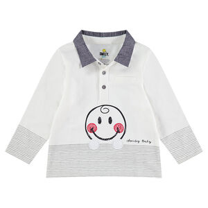 Polo de manga larga con cuello de cambray y estampado ©Smiley 