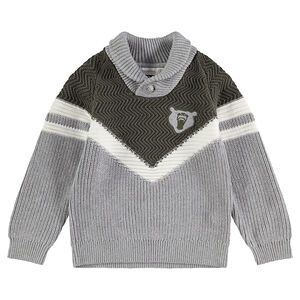 Jersey de punto con bandas en contraste y parche de oso 