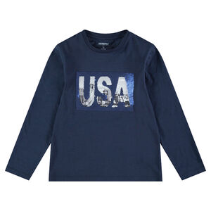 Júnior - Camiseta de manga larga de punto con dibujo USA y lentejuelas mágicas 