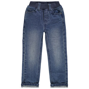 Jean droit effet used à taille élatiquée 