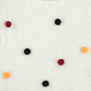 Sudadera de borreguillo con pompones de colores cosidos  