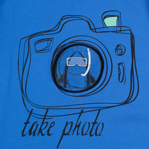 Camiseta de manga corta de punto con cámara estampada 