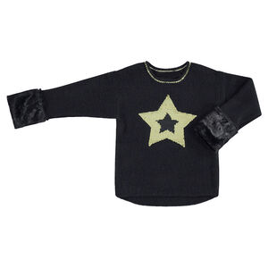 Jersey de punto con estrella de lentejuelas mágicas y pelo falso 