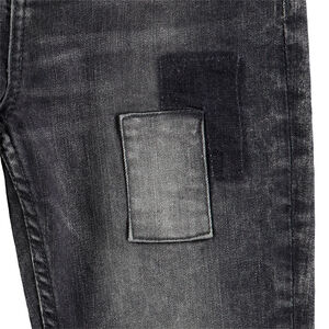 Júnior - Vaqueros con efecto desgastado y arrugado gris con parches y sombras de parches 