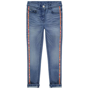 Jean slim effet used à bandes latérales colorées  Main Jean slim effet used à bandes latérales colorées