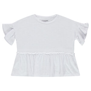 Camiseta de manga corta de punto slub con forma recta con volantes  Main Camiseta de manga corta de punto slub con forma recta con volantes