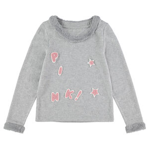 Júnior - Jersey de punto jaspeado con detalles de pelo falso y letras cosidas  Main Júnior - Jersey de punto jaspeado con detalles de pelo falso y letras cosidas