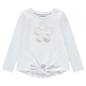 Camiseta de manga larga con flor de tul y lentejuelas libres 