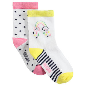 Juego de 2 pares de calcetines variados con lunares y arcoíris de jacquard 