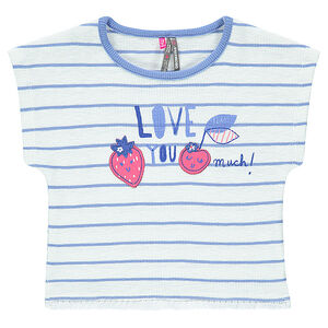 Tee-shirt rayé manches courtes avec patchs et franges 