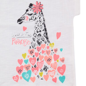 Conjunto con camiseta con estampado de girafa y falda con volantes rosa.  Main Conjunto con camiseta con estampado de girafa y falda con volantes rosa.