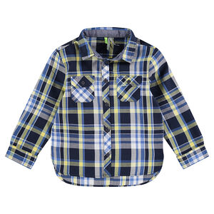 Camisa de manga larga de cuadros en contraste azul/verde con bolsillos 