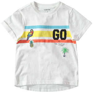 Camiseta de manga corta con bandas que contrastan y parches de estilo tropical 