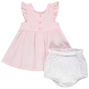 Conjunto con vestido de manga corta con volantes y pololo 