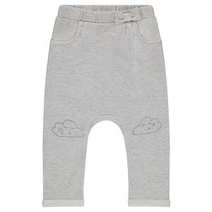 Pantalón de chándal de felpa lisa con nube estampada en las rodillas 
