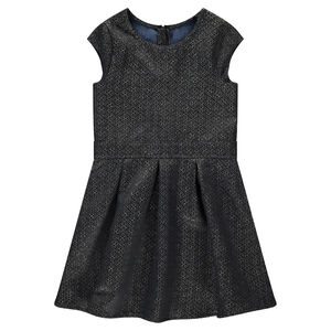 Júnior - Vestido de manga corta de jácquard mezclado con hilo dorado 