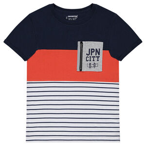 Júnior - Camiseta de manga corta con bolsillo con cremallera y rayas 