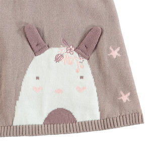 Vestido de punto con manga corta, dibujos de jacquard y orejas de relieve 