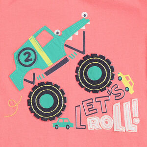 Conjunto con camiseta con estampado de coches y pantalón azul de felpa 