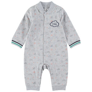 Mono de algodón con estampado de fantasía all over y nube bordada 