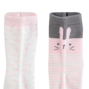 Juego de 2 pares de calcetines de rayas con conejo de jácquard  