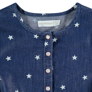 Júnior - Vestido 3/4 de cambray con estrellas estampadas  Main Júnior - Vestido 3/4 de cambray con estrellas estampadas