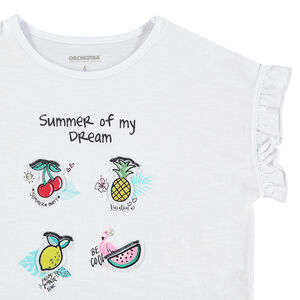 Camiseta de manga corta con frutas estampadas y mangas con volantes  Main Camiseta de manga corta con frutas estampadas y mangas con volantes
