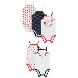 lote de 5 bodies con tirantes finos y estampado lunares y fresas 